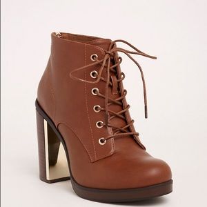 Metal heel lace up booties